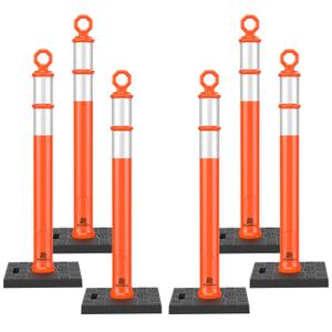RoadHero 42 Inch Delineator Post with Base, Portable Orange Traffic Delineator Posts Cones with Reflective Collars for Parking Lots, Road Safety, Construction Events (6 Pack)