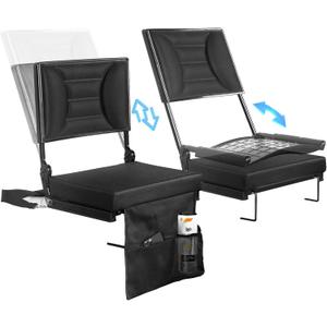 2 PACK Extra Wide Stadium Seat with Back Support | Adjustable High Back & Thick Padded | Bleacher Chairs with back and Cushion, Includes Cup Holder, Shoulder Strap, Perfect for Concerts, Sports Events (Black)