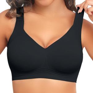 PoseFree Womens Seamless Wireless Supportive Bra Push Up Comfort Soft No Underwire Full Coverage T-Shirt Bra (3X-Large, Black)