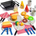 27 PCS Kids BBQ Grill Playset Backyard Barbecue Play Grill Toy Set for Toddlers, Play Food Sets for Kids Kitchen