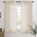 ANRODUO Ivory Back Tab Linen Curtains 72 inch Long for Living Room Semi Sheer Light Filtering Bedroom Privacy Curtain Neutral Rustic Cotton Textured Decor for Dining Room Office 2 Panel Set