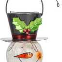 Starsoul Snowman Solar Lanterns, Christmas Outdoor Hanging Lantern Waterproof Decorative Snowman Lamps Decor for Garden, Patio, Yard, Porch, Xmas Holiday Party Decor (Large Leaves)