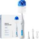 Electric Bottle Brush Cleaner, IPX7 Waterproof Baby Bottle Brush with Replaceable Nipple Cleaning Kit & Extender Rod, 2 Speed Modes, 360 Auto Cleaning, 2000mAh Battery, Rechargeable, Blue