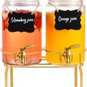 Drink Dispensers for Parties,2 Pack 1 Gallon Beverage Dispenser with Stand,Drink Dispenser With Glass Lid and Stainless Steel Spigot Leak-proof, Ideal for Lemonade,Juice, Tea, and Party Drinks