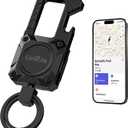 Keychain, Works with Apple Find My, Heavy Duty Keychain Bottle Opener, Carabiner Car Key Chains with GPS Tracker, Key Finder, Bluetooth Tracker for Luggage, Kids, Bags and More, Rechargeable, Black