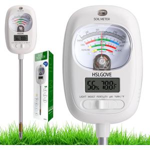 HSLGOVE Soil Test Kit, 7-in-One Soil Moisture Meter/Soil PH Meter/Fertility, Dual Screen Soil Tester w/Digital Soil Temp/Air Temp&Humidity for Plants Gardening,Lawn,Farm Indoor&Outdoor-Lvory White