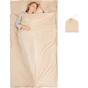 Sleeping Bag Liner Camping Adult Sleep Sack Lightweight Travel Sheet for Hotel Bed Compact Ultralight Essential Cleaning Supplies Kit Travel Bedding Set for Backpacking, Sand
