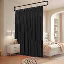 U Shaped Room Divider Curtain, Black Privacy Partition with Metal Support Frame, Wall Mounted Folding Screen for Fitting Room, Beauty Salon, Bedroom, Hospital, SPA