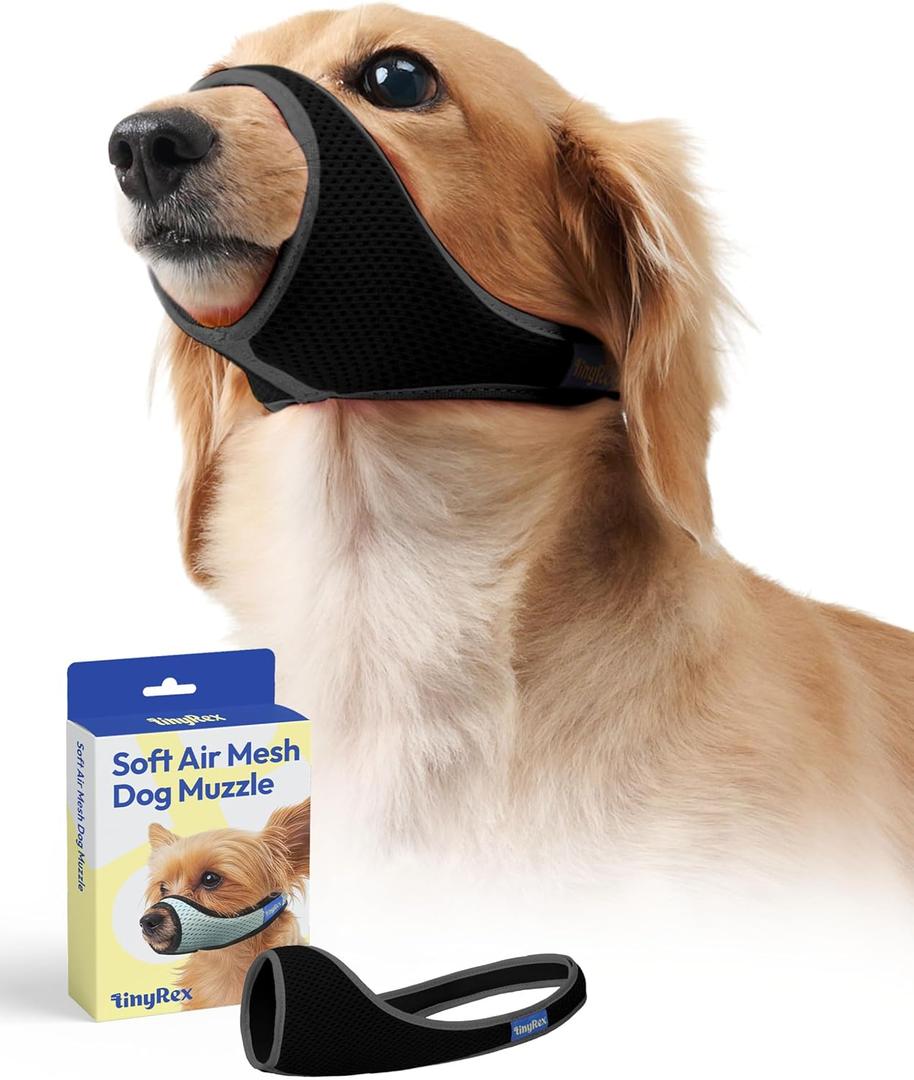 Dog Muzzle, Breathable Mesh Muzzle for Small Medium Sized Dogs, Soft Muzzles to Prevent Biting Barking, Adjustable Comfort Fit, Training and Walking Allows Panting and Drinking (Black, 1XL)