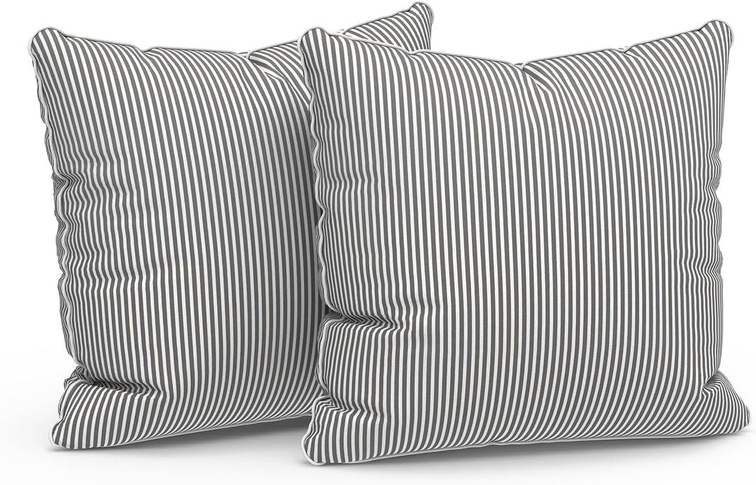 LVTXIII Outdoor/Indoor Throw Pillows, Decorative Patio Accent Pillows, Fluffy Water Repellent Garden Cushions for Home Patio Coach Sofa Use, 1818 Inch, Pack of 2, Strip Grey