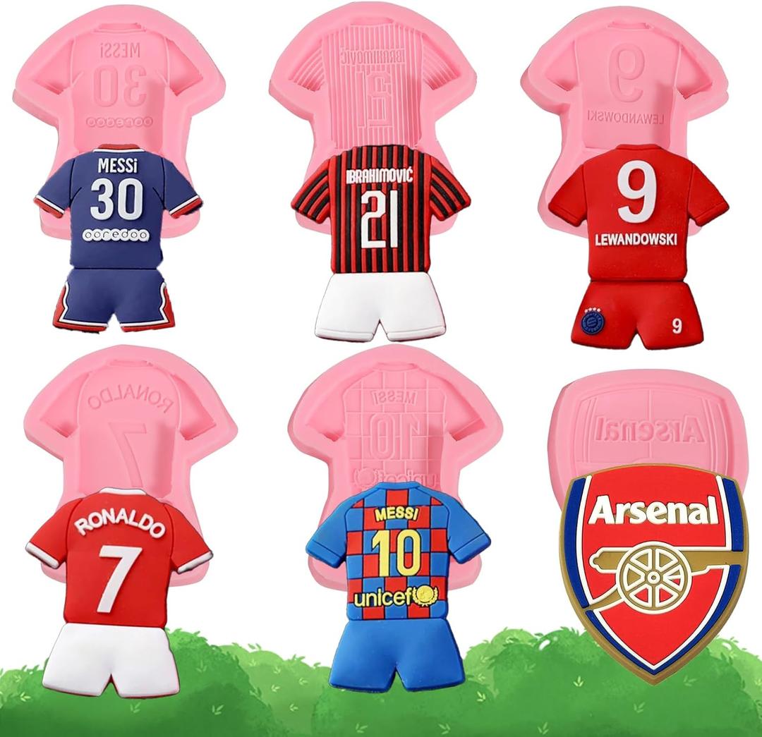 2 x 6Pcs Football Jersey Silicone Molds, No.9 Jersey Chocolate Fondant Molds, for Sports Theme Party Cake Decoration, Candy, Chewing Gum, Flower Paste, Dough, Resin, Pendants, Keychains, Clay