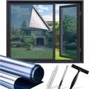 SUNBABY Window Tint for Home, One Way Privacy Film Heat & UV Blocking, Static Cling No Glue Renter Friendly Cover for Home Bedroom, Office & Sliding Glass Door, 23.6 x 78.7 Inch with 3 Tools, Blue