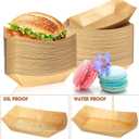 Oomcu 150 Pack 1/2 lb Disposable Kraft Brown Paper Food Boats Hot Dog Trays Bulk -Small Recyclable Serving Boats for Party Snacks, French Fries,Nachos, Tacos, BBQ,Take Out Food,Mini Pancakes Supplies