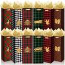 TaoBary 12 Pcs Christmas Wine Bags Christmas Wine Bottle Gift Bags with Handles Paper Gift Bag for Xmas Party Favors Holiday Festival Table Centerpieces Decors(Plaid)