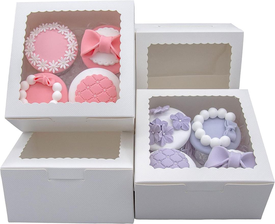 50pcs 6x6x3 Inch White Cupcake Boxes with Window - Ideal for Various Sweets and Desserts, Including Cookies, Macarons, Pastry, Donuts, Muffins, and Chocolate Covered Strawberries