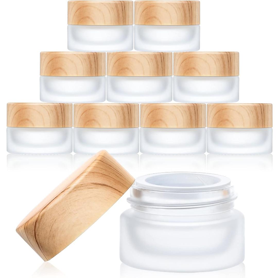Geiserailie Glass Cosmetic Containers Empty Sample Jars with Leak Proof Lids Makeup Sample Containers for Lotion Cream Cosmetic(10 Pieces,30 Gram)