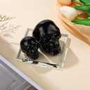 Halloween Decorations Gifts - 2pcs Black Crystal Skull Head Statue, 3.9 x 3 Inch Large & Small Party Carved Souvenir, Indoor Scary Home Decor Skull Head Props