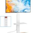 Rfiver Sleek Rolling TV Stand with Power Outlet for Home Decor, Height Adjustable Portable TV Stand on Wheels for 32-75 Inch TVs, Strong Tall Mobile TV Cart with Mount Up to 88 lbs, White