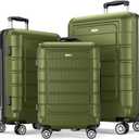 SHOWKOO Luggage Sets Expandable PC+ABS Durable Suitcase Double Wheels TSA Lock Olive Green 3pcs (20in24in28in)