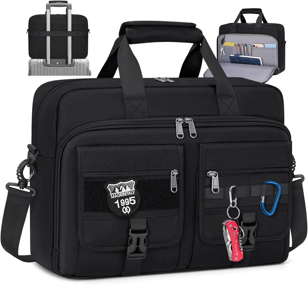 RAINSMORE Tactical Laptop Bag for Men 15.6/17.3 Inch Military Laptop Briefcase with MOLLE Large Business Travel Messenger Bag (Black)