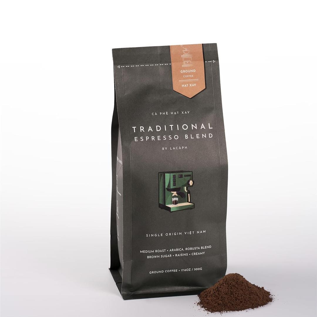 TRADITIONAL ESPRESSO BLEND - Vietnamese Pre-Ground Coffee (17.6 oz / 500g, Traditional Espresso Blend), BB Date 24/02/2026