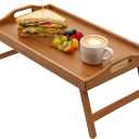 Bamboo Breakfast Tray with Folding Legs - 16.93"12.6" Acacia Wood Finish Bed Tray & Lap Tray, Perfect for Eating Meals, Sofa Snacks, TV Watching & Laptop Working(Dark Brown)