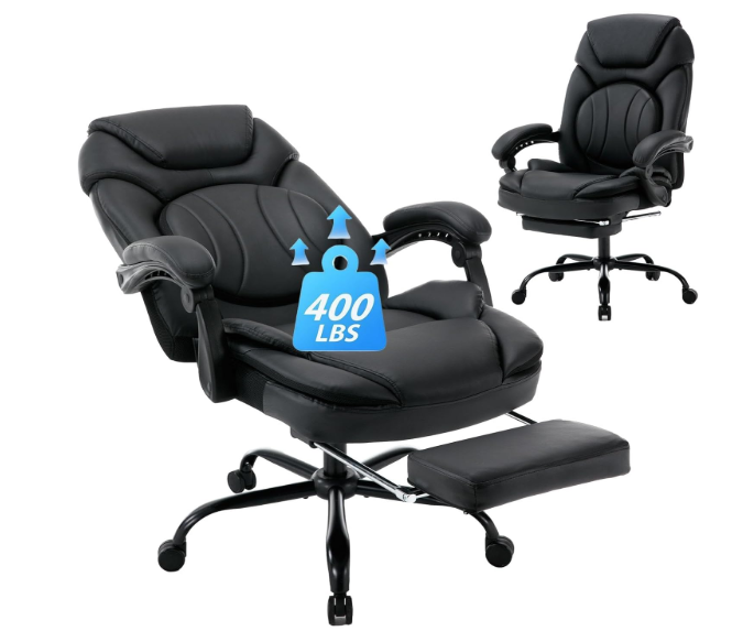 160° Reclining Office Desk Chairs with Back Support Footrest, PU Leather Wide Seat Managerial Executive Chairs, 400lbs Comfortable Ergonomic Black Recliner Office Chair with Wheels