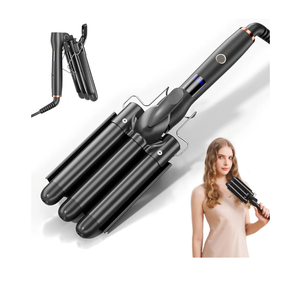 Hair Waver, 3 Barrel Curling Iron Wand 25mm Crimper Temperature Adjustable Heat Up Quickly Beach Waves Curling Iron Black