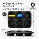 Wrenbury Jumbo Muffin Pan 6 Cup Set of 2 - Nonstick XL Deep Muffin Pan for Baking 3.75" Cup - Big Cup Tin - Oversized Extra Large Cupcake Mold - PTFE Free