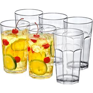 Amazing Abby - Affinity - 20-Ounce Plastic Tumblers (Set of 6), Clear Reusable Plastic Cups, Stackable, BPA-Free, Shatter-Proof, Dishwasher-Safe