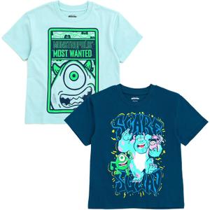 Disney 2 Pack T-Shirts Infant to Big Kid Sizes (12 Months - 14-16) (7-8, Monsters Inc, Pale Aqua / Navy)