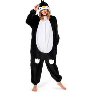 OLAOLA Adult Onesie, Animal Halloween Costume, Unisex Onesies Plush Cosplay Pajamas One-Piece Sleepwear (Large, Penguin)