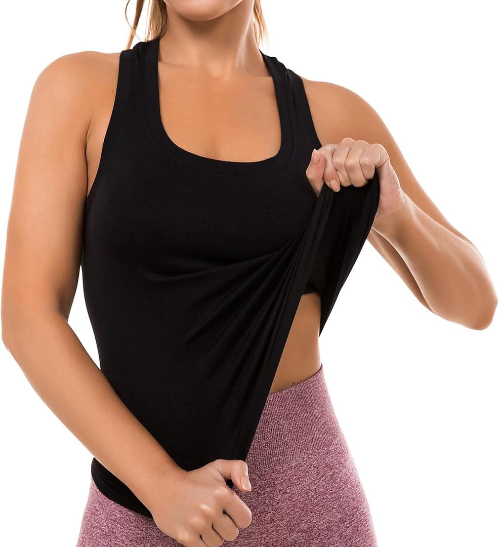 MathCat Workout Tops for Women Seamless Basic Sleeveless Muscle Tank Tops Racerback Athletic Yoga Running Daily Shirts (Medium, 1# Black)