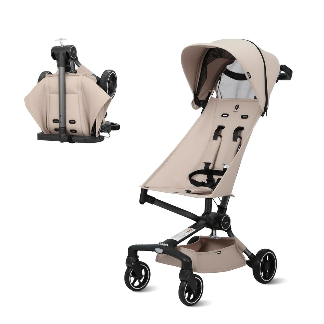 QPlay Travel Stroller for Baby & Toddlers Ages 6 Months to 4 Year Old 9.48lbs Lightweight & Ultra-Compact Umbrella Stroller with One-Hand Fold, Airplane Carry-on Size, Reclining Seat (Beige)