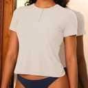 BAMBOO COOL Womens Henley T Shirts Short Sleeve Slim-Fit Tees Tops for Women Trendy Fashion Blouse (Large, Beige)