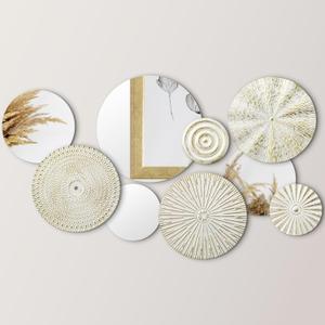 Blulu 9 Pcs White Gold Mirror Wall Decor Metal Round Home Art Decor Decorative Modern Circle Mirror Wall Art Sculpture Hanging Decorations for Home Living Room Office