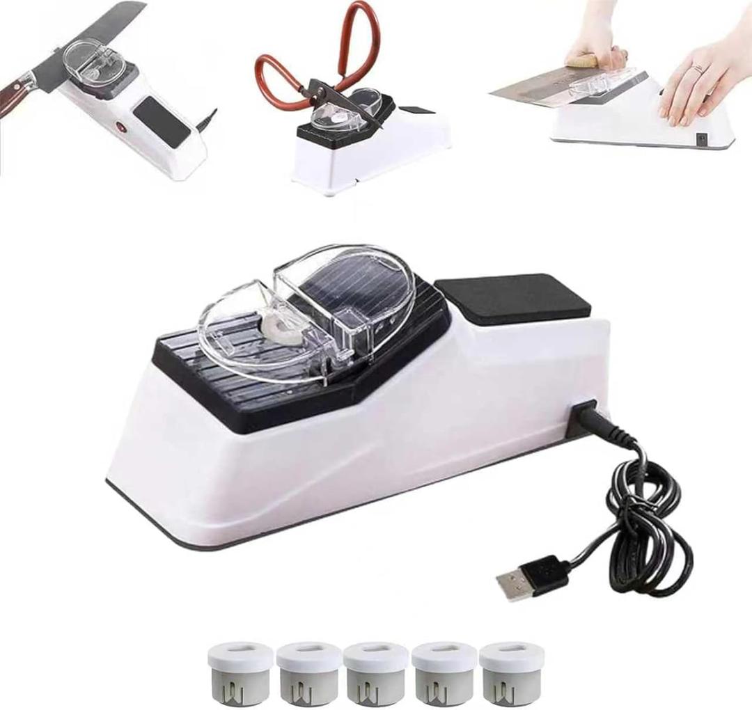 Besyner Sharp Pro Double Sided USB Electric Knife Sharpener, Fast & Safe, with Replacement Grinding Tools, for Kitchen Knives & Scissors