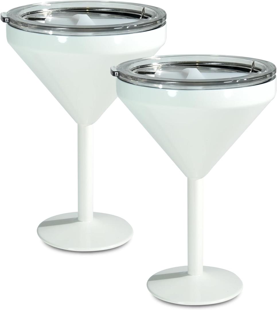 AGH 2 Pack Stainless Steel Martini Tumbler with Lid, 10oz Insulated Margarita Tumbler, Double Wall Cocktail Tumbler Wine Glasses for Party, Vacation, Picnic, Pool, Beach & Patio (Beige)
