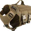 ICEFANG No Pull Tactical Dog Harness for Large Dogs, Adjustable Dog Vest Control Handle, MOLLE Panel, Front Hook, 3 Leash Clips, Soft Padded,for walking training, Brown, Large