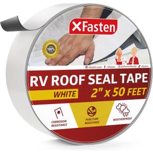 XFasten RV Roof Repair Tape White, 2 Inch x 50 Feet, Waterproof Mess-Free Sealant Tape for Camper Roof, RV Rubber Patch, Trailer, Vent, Skylight, and Boat Sealing  Super Strong UV-Resistant Adhesion