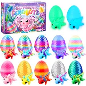 DIYDEC 24pcs Easter 3D Printed Animals Axolotl Figurines with 3D Printed Eggs Mini Fidget Toys for Kids Boys Girl Easters Basket Stuffers School Classroom Prizes Egg Hunt Party Favors Gifts
