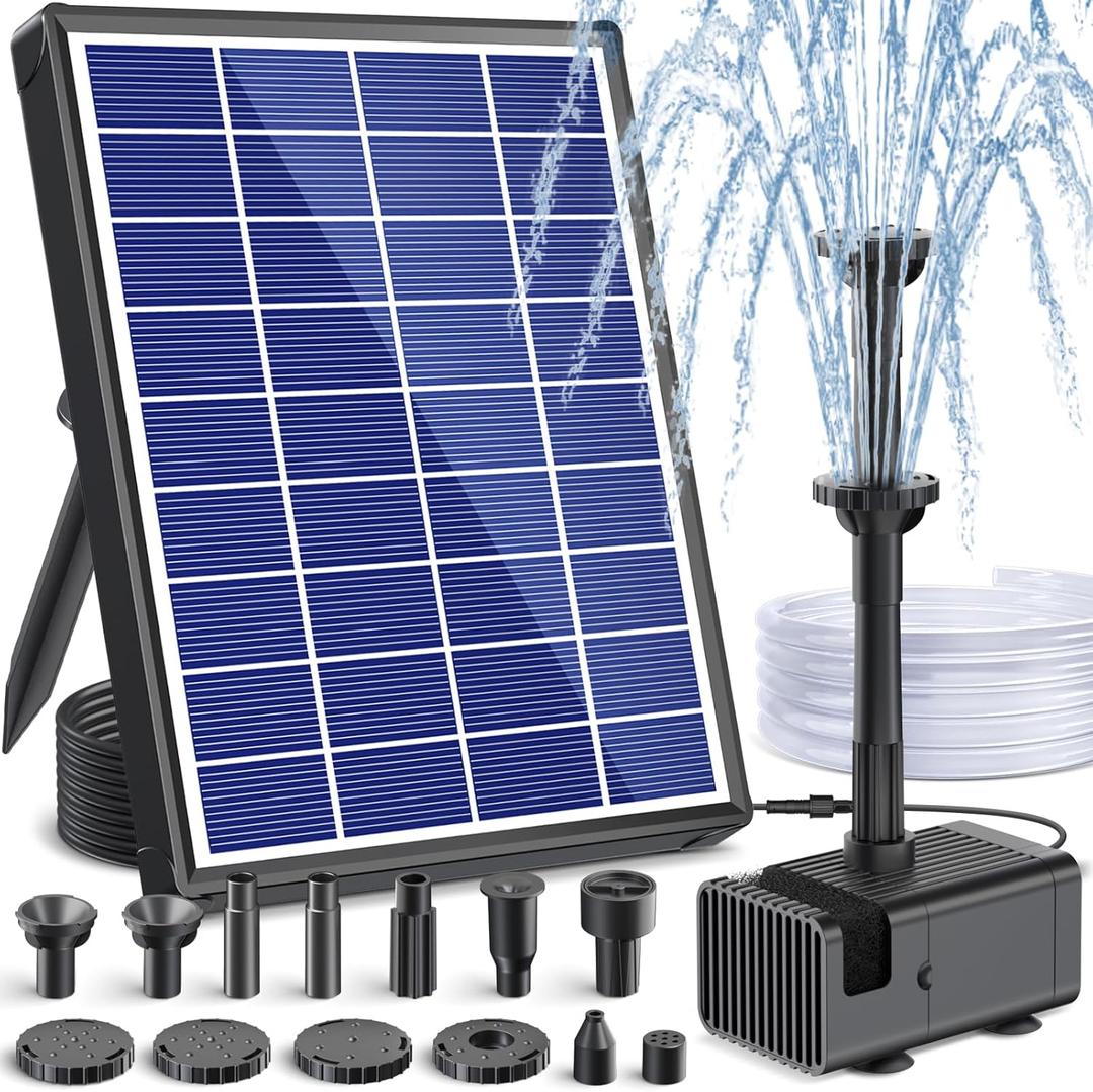 POPOSOAP Solar Fountain Pump for Bird Bath, 6.5W Solar Water Fountain Pump with Upgraded Dry-Run Protection & Double-Layer Nozzles 5Ft Tubing for Pond, Bird Bath, Backyard Water Feature, Black