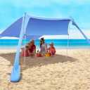 FBSPORT Beach Tent Sun Shelter, Portable Beach Shade Canopy UPF50+ with Sandbags for Outdoor Family Camping, Fishing, Backyard Fun, Picnic, 7 x 7ft