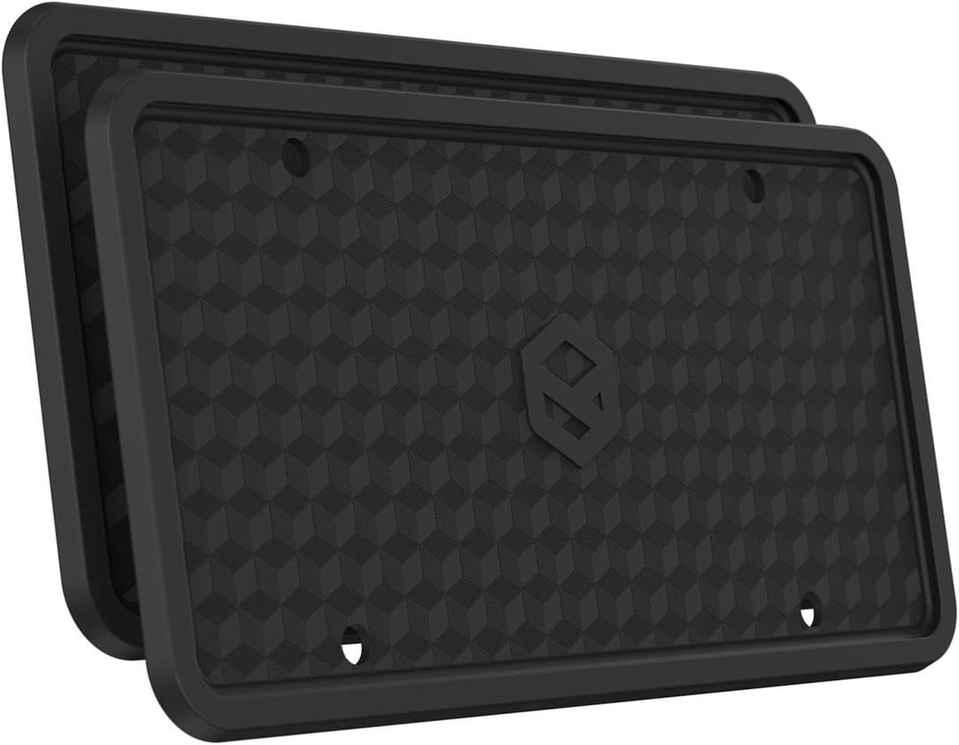 Rightcar Solutions Silicone License Plate Frame Rust Proof, Rattle Proof, Weather Proof Universal License Plate Holder for Front and Rear, Street Legal, No Obstruction - Black 2 Pack