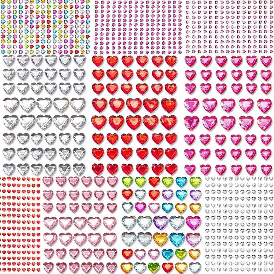 Heart Stickers Gem Stickers, 1190PCS Pink Self-Adhesive Blinger Hair Gems, Rhinestones for Nail Face, Decorative Stickers for Valentine's Day, Wedding, Craft