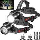 High Lumen Rechargeable Headlamp, Super Bright Head Lamp, 90Angle Head Lights for Forehead, Adjustable Focus Headlight, 4Mode LED Headlamp Rechargeable, Headlamps for Adults Hard Hat Camping (2Pack)