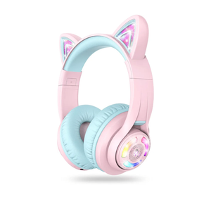 iClever Cat Ear Kids Bluetooth Headphones, LED Lights Up, 74/85dBA Safe Volume Limited, 50H Playtime,Bluetooth 5.2, USB C,Kids Headphones Wireless Over Ear for Travel iPad Tablet, Meow MacaronPurple