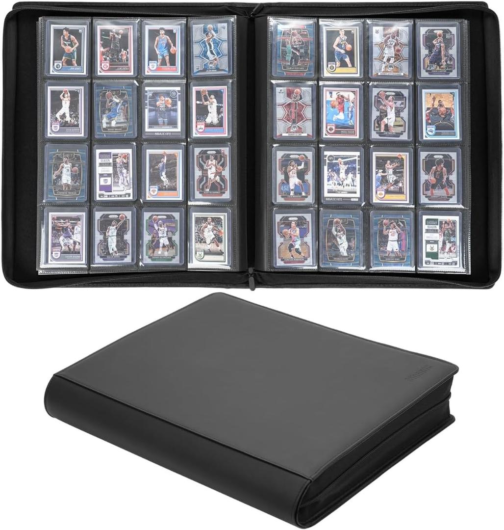 16 Pocket Toploader Binder, Holds 640 Top Loaders, Top Loader Card Storage with Sleeves for 3'' x 4'' Toploaders, for Trading Cards or Sports Cards (Black)