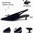 Coutgo Womens Slingback Kitten Low Heels Dress Shoes Closed Pointed Toe Bow Tie Slip on Office Work Pumps (8, Navy)