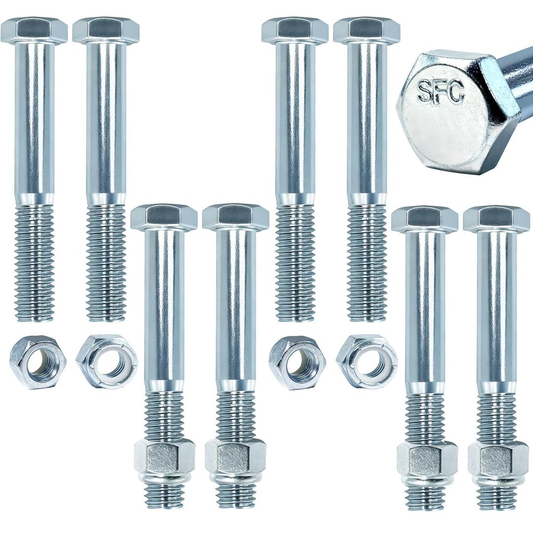 Fgruh 8 Pack Grade 2 Shear Bolts with Nylock Nuts, 1/2"-13 x 3-1/2" Shear Bolts for Rotary Cutters Tractor, Half Thread